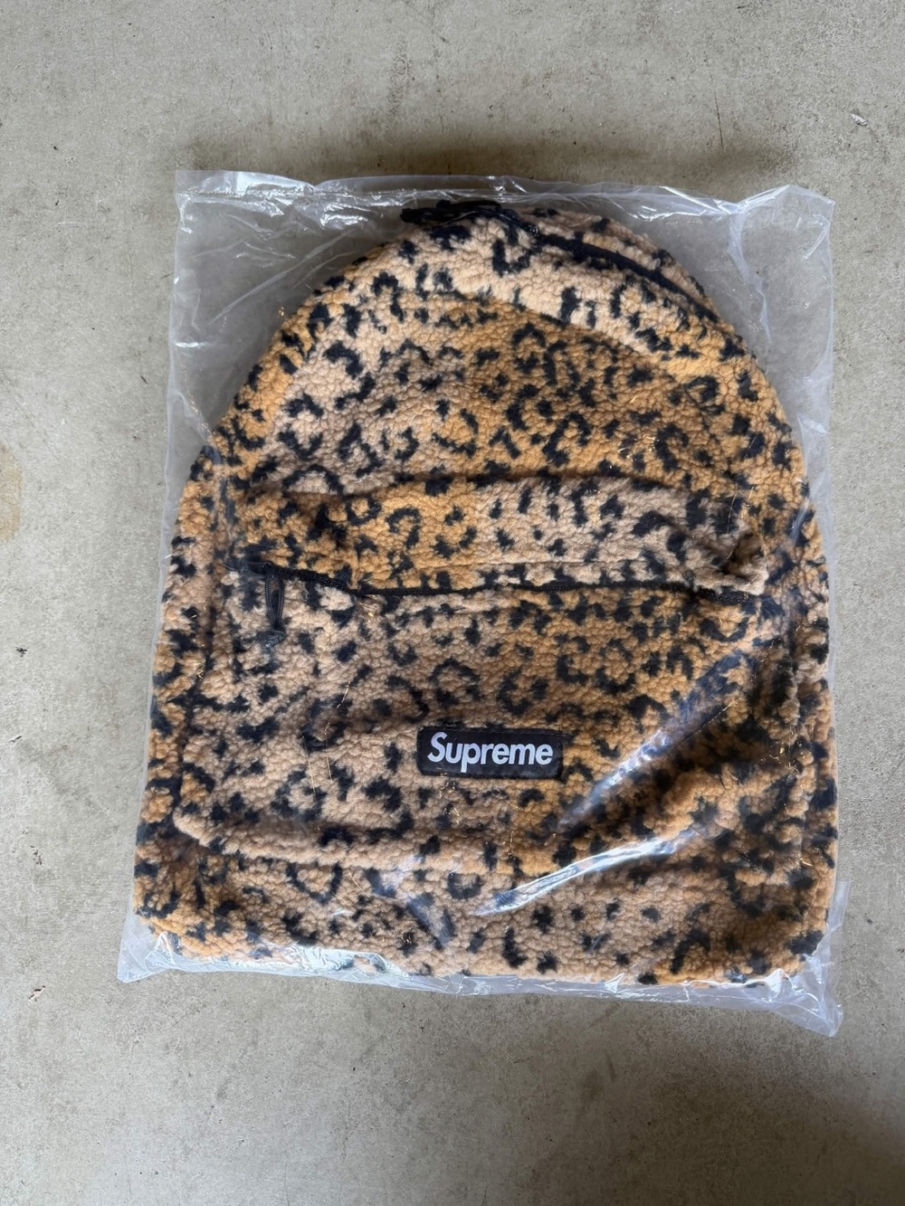 Supreme Leopard Sherpa Beanie - Tan/Black